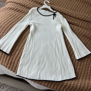 H&M White Ribbed Kids Dress with Black Trim